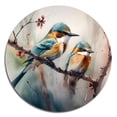 thumbnail image 2 of Designart "Azure Birds Perched on a Branch I" Animals Bird Floral Metal Round Art Living Room, 2 of 5