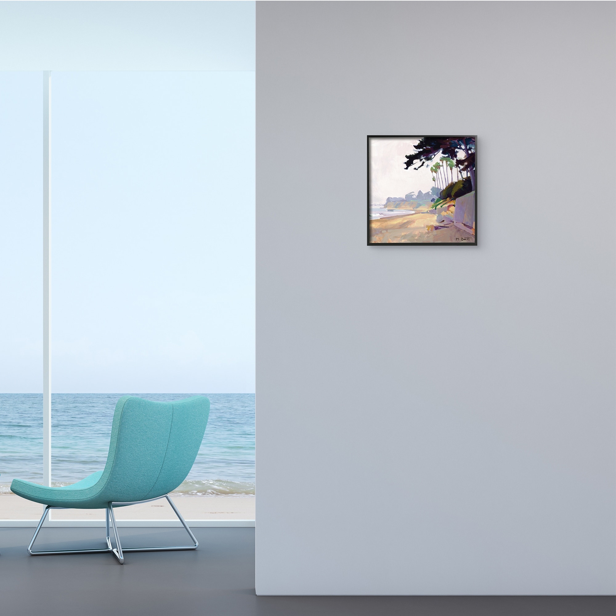 Summer Haze Beach Landscape Nautical Coastline 12 in x 12 in Framed Painting Art Print, by Stupell Home Décor