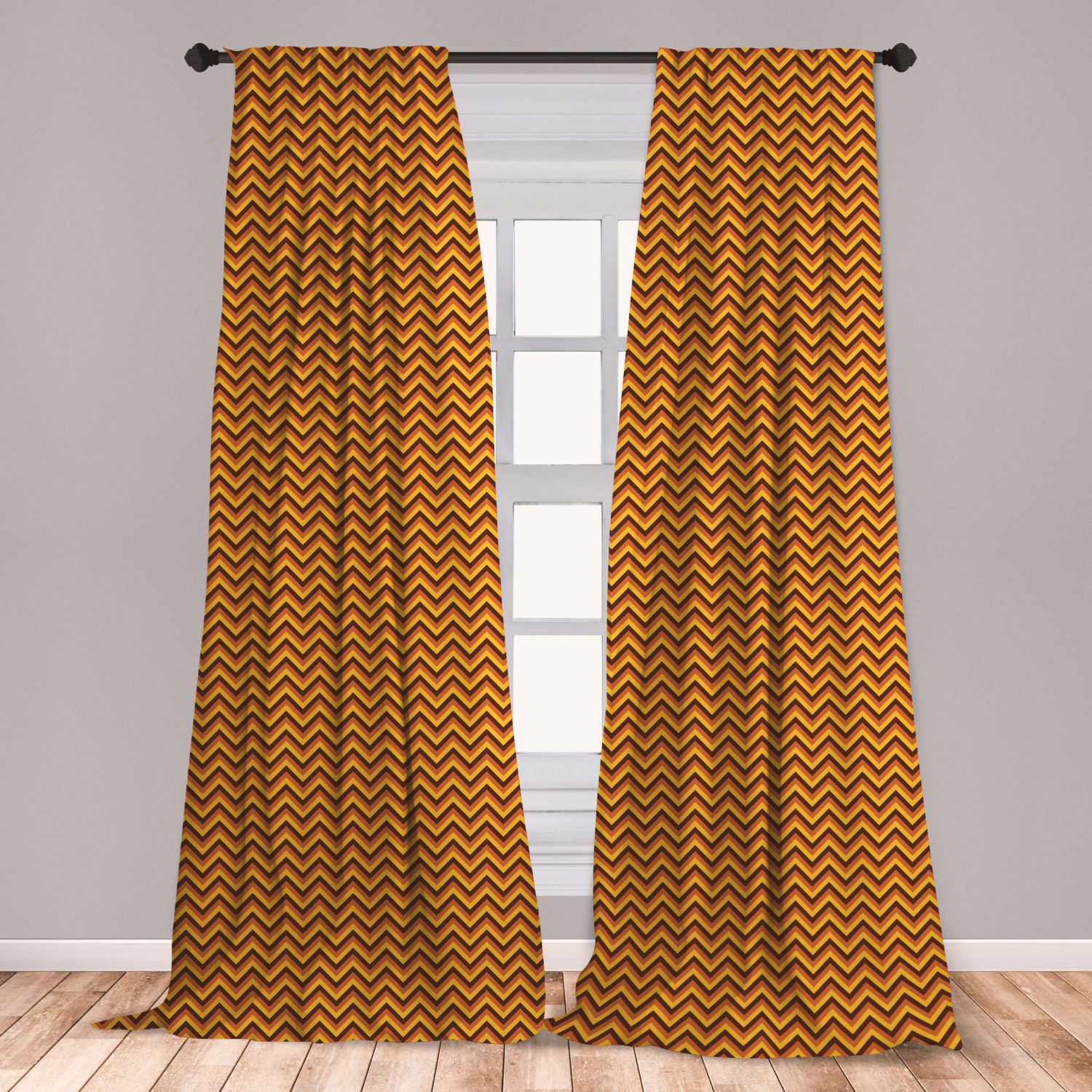 Yellow Chevron Curtains 2 Panels Set, Chevron Pattern with Yellow and
