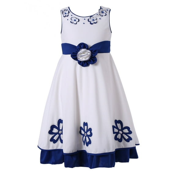 Richie House Little Girls Blue White Floral Embellished Occasion Dress 2/3