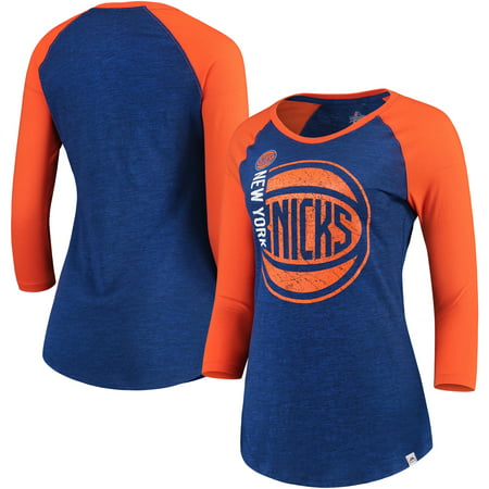 New York Knicks Majestic Women's Best Impression Raglan 3/4-Sleeve T-Shirt - Heathered (Best Team In Nba 2k16)