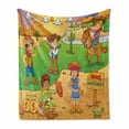 thumbnail image 1 of Cartoon Soft Flannel Fleece Throw Blanket, Image of Child Cowboy Wild West Cartoon North America Culture Kids Design, Cozy Plush for Indoor and Outdoor Use, 60" x 80", Brown Green, by Ambesonne, 1 of 6
