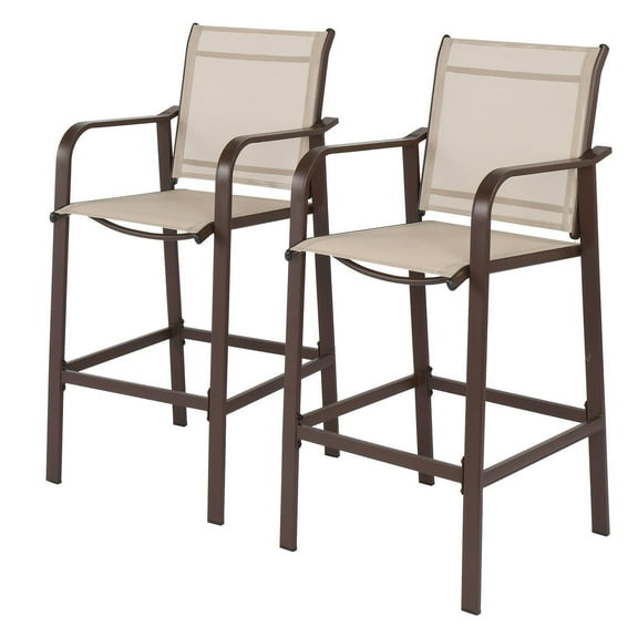 Killeryuki Patio Counter Height Bar Stools - Set of 2 All-Weather Dining Chairs with High Back, Outdoor Barstools for Garden, Deck & Porch, Weather-Resistant Seating with Sturdy Construction