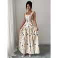 thumbnail image 4 of Apricot Womens Floral Printed Fit-And-Flare Maxi Dress With Ruffle Shoulder Straps, 4 of 6