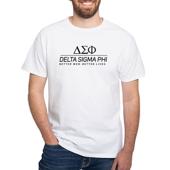 CafePress - Delta Sigma Phi Black Stacked Logo T Shirt - Men's Classic T-Shirts