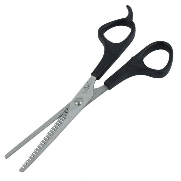 Uxcell 6.3" x 2" Handle Thinning Shear Single Teeth Hair Scissors Plastic Black