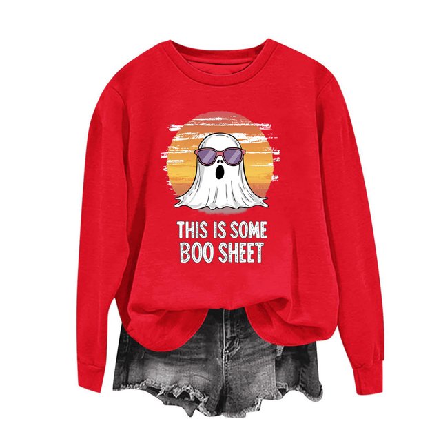 Ailaofu Halloween Sweatshirt for Women Funny Ghost Graphic Shirt Spooky Season Long Sleeve Tops