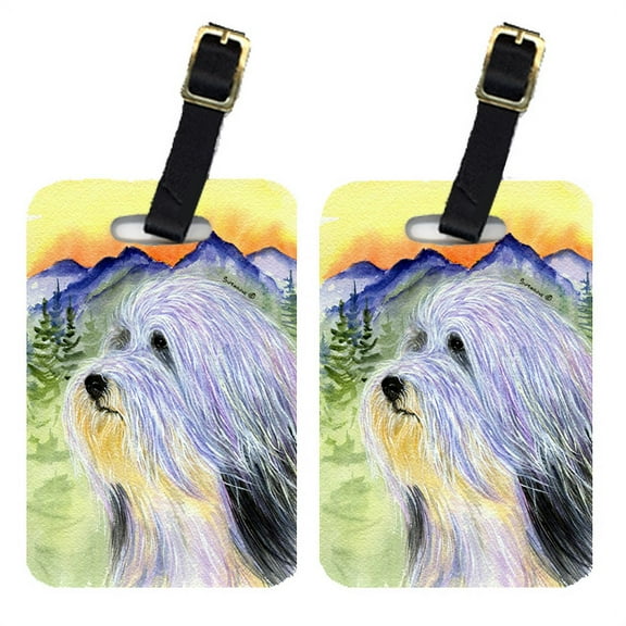 Pair of 2 Bearded Collie Luggage Tags