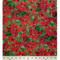 Cotton Christmas Poinsettia Flowers All Over Gold Metallic Glitter Fields Fabrics Cotton Fabric Print by the Yard (10608109)