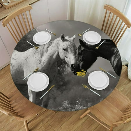 

Patifu Horses Field Trees Round Table Cover Stain Resistant Washable Indoor Outdoor Tablecloth Kitchen Dining Wedding Parties Picnic Camping 100% Polyester Fiber 54-58