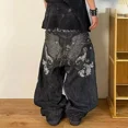 thumbnail image 2 of Street Y2K-pantalones vaqueros rectos bordados para mujer, pantalón holgado informal de gran tamaño, de pierna ancha, estilo Hip Hop y Punk, Harajuku, novedad, 2 of 5