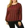 MODA NOVA Junior's Plus Halloween Hallonween Top Long Sleeve Plaid Sweatshirt Red 4X
