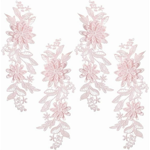 4Pcs Light Pink Flower Applique 3D Floral Embroidery Vintage Appliques Polyester Soild Embroidered Lace Sew on Patches Bulk