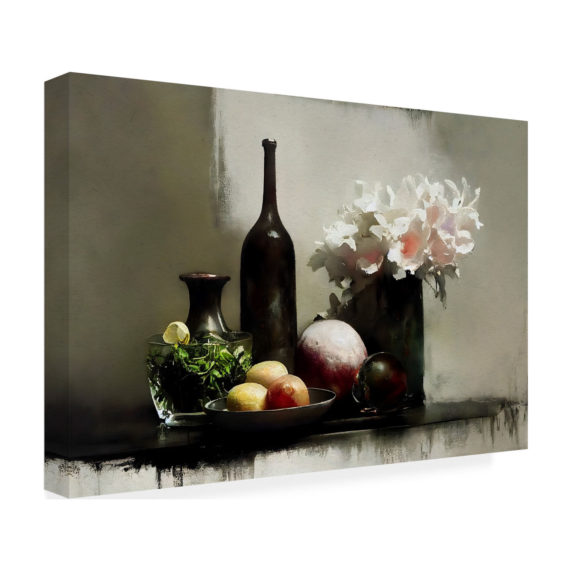 Canvas Wall Art - Treechild 'Stilllife With Black Bottle' Wall Art for Living Room, Bedroom, or Office Décor by Trademark Fine Art - 47 x 30 Inches - 47x30