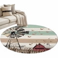 thumbnail image 2 of Windmill Farmhouse Round Area Rug 4 FT, Non Slip Indoor Outdoor Rug, Vintage Teal Brown Wooden Butterfly Washable Soft Circular Carpet Non-Shedding Floor Mat for Coffee Table Nursery Foyer Balcony, 2 of 8