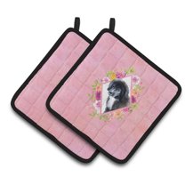 Carolines Treasures CK4164PTHD Newfoundland Puppy Pink Flowers Pair of Pot Holders 7.5HX7.5W multicolor