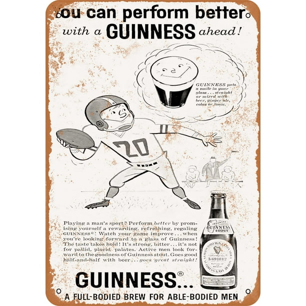 1960 Guinness Stout And Football Metal Sign 7x10 Inch Vintage Look Walmart Com