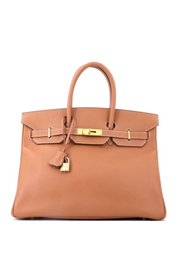Pre-Owned Birkin Handbag Gold Courchevel with Gold Hardware 35 By Rebag