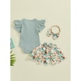 thumbnail image 5 of Musuos Newborn Girl Skirt Set 3M 6M Ribbed Letter Print Short Sleeve Romper Floral Print Ruffles Skirts Headband 3Pcs Clothes Set, 5 of 9
