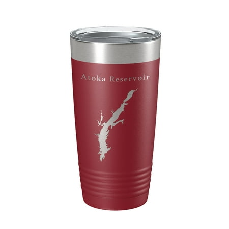 

Atoka Reservoir Tumbler Lake Map Travel Mug Insulated Laser Engraved Coffee Cup Oklahoma 20 oz Maroon