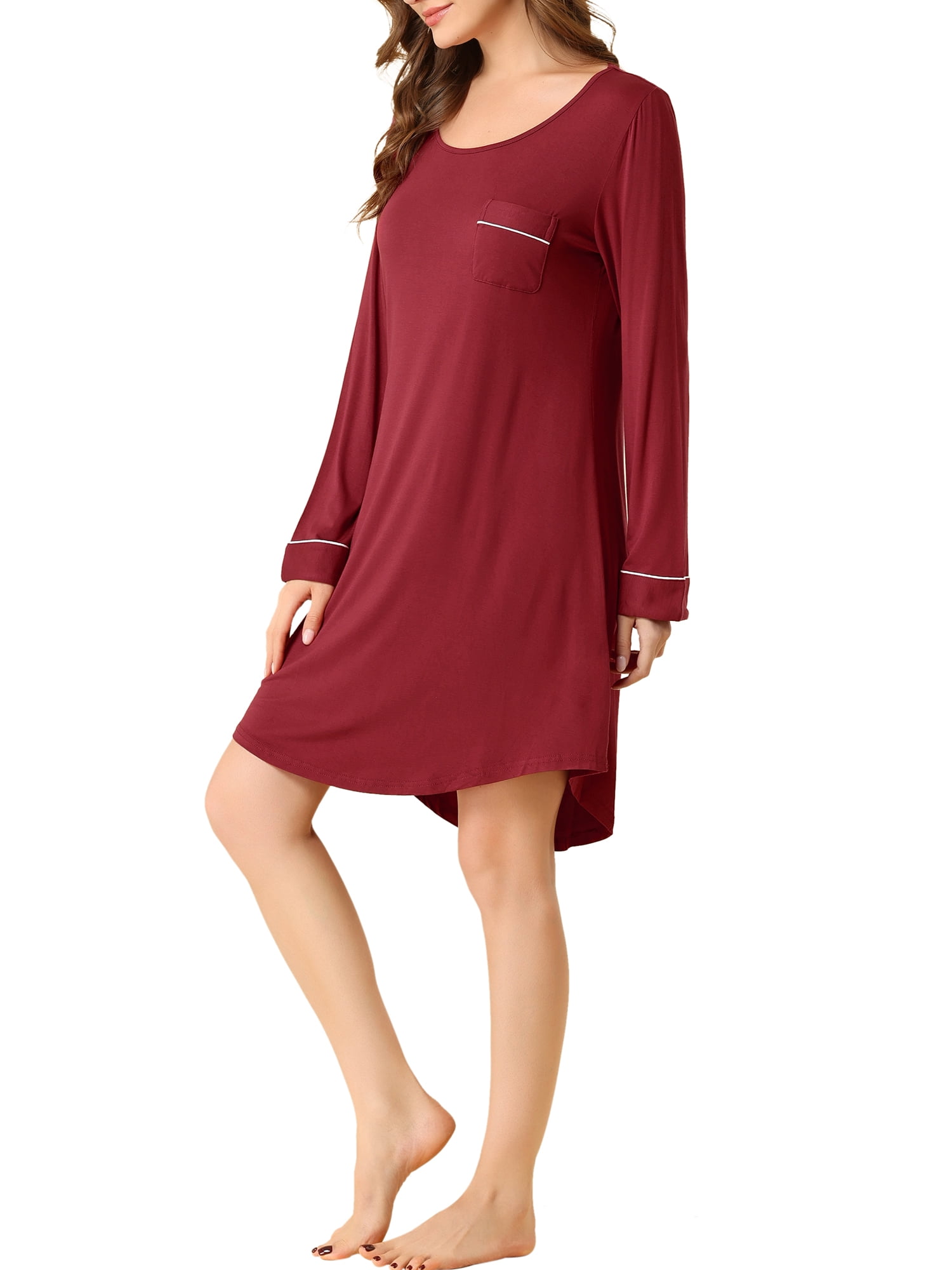 Unique Bargains Women's Lounge Dress Pajama Round Neck Soft Sleepwear Nightgown