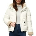 thumbnail image 2 of Women's New Fashion Short Puffer Jacket, Korean Style Loose Fit Winter Coat with Large Fur Collar, Thicken Warm Quilted Outerwear for Daily Use, Comfortable Casual Jacket Beige L, 2 of 9