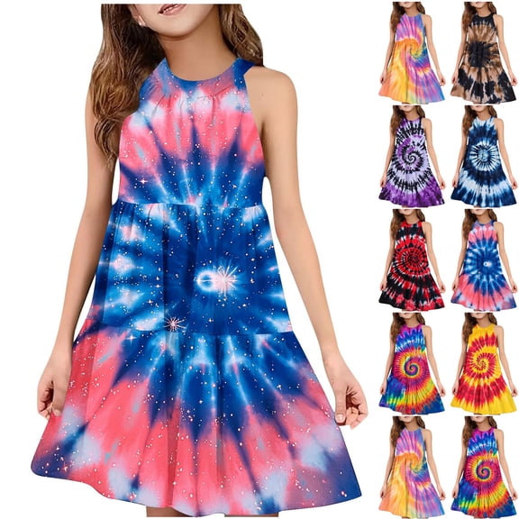 Piuwrlz Girls Summer Dresses Girl Casual Play Dresses Suspender Pleated Skirts Hot Pink Size 130