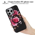 thumbnail image 3 of for iPhone 14 Plus Floral Pattern PU Leather + TPU Magnetic Wireless Charging Case, Classic Shock Absorbing Ultra Slim Drop Protective Anti-Scratch Lightweight Women Back Cover, Black, 3 of 7