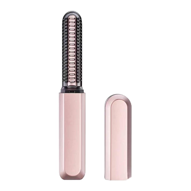 Cepillo pequeño para flequillo, cepillo alisador de pelo de viaje, cepillo de bolsillo, plancha inalámbrica, peine eléctrico para exteriores y hogar p Oro rosa