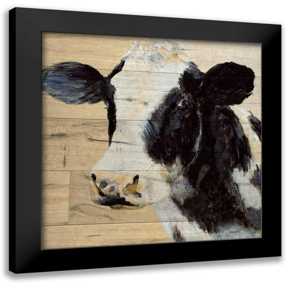 Loreth, Lanie 12x12 Black Modern Framed Museum Art Print Titled - Cow On Wood