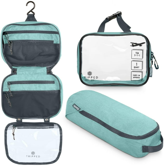 Set de neceser TRIPPED para colgar artículos de viaje, color verde azulado