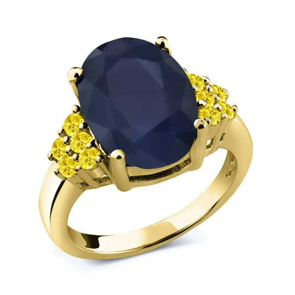 Gem Stone King 7.07 Ct Blue Sapphire Yellow Created Sapphire 18K Yellow Gold Plated Silver Ring (Size 7)