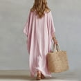 thumbnail image 6 of ClodeEU Women's V-Neck 3/4 Sleeve Linen Blend Maxi Dress, Casual Loose Swing Sundress Pink,Women's Plus L, 6 of 8