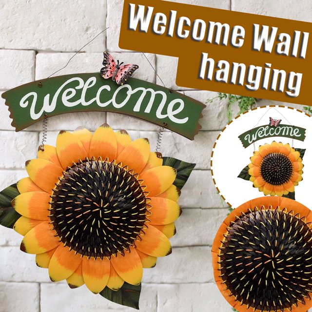 Sunflower Welcome Sign Decorative Vintage Wall Hanging Home Garden Decor