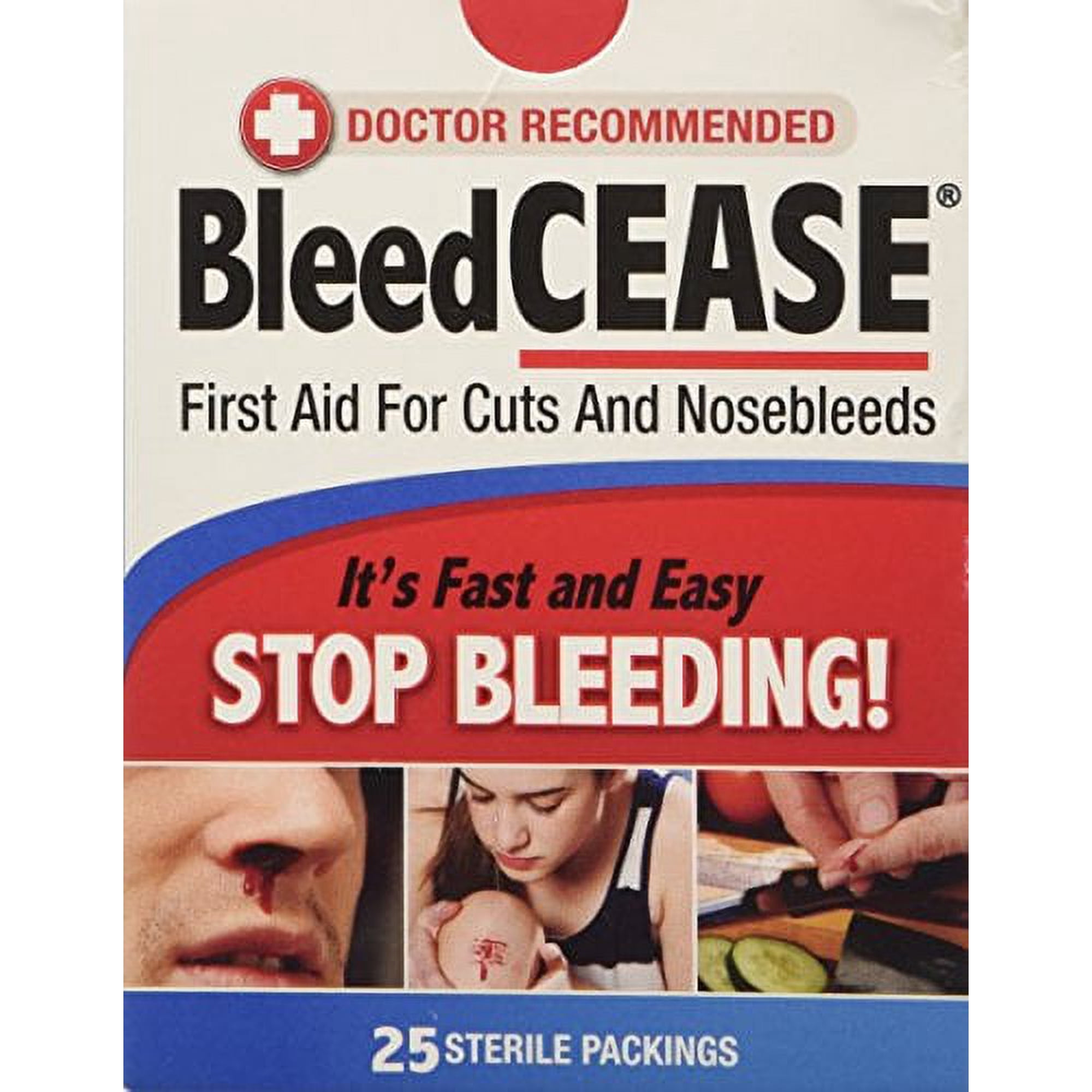 6 Pack BleedCease First Aid for Cuts and Nosebleeds 25 Sterile Packings Each