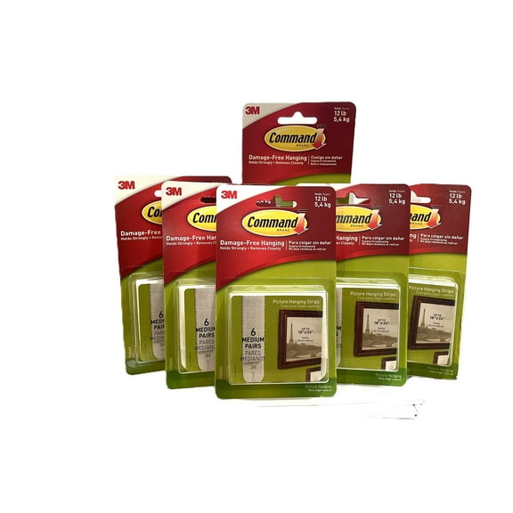 6 X Command 3M Picture Hanging Strips, 6 Medium Strips, White (6 PACKS OF 6 = 36) MODEL # 17204ES