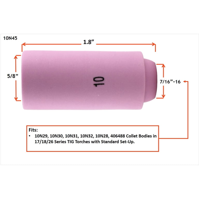 WeldingCity® 5-Pack Alumina Ceramic Cup 10N45 #10 (5/8") For TIG Welding Torch 17/18/26 Series 2 thumbnail image