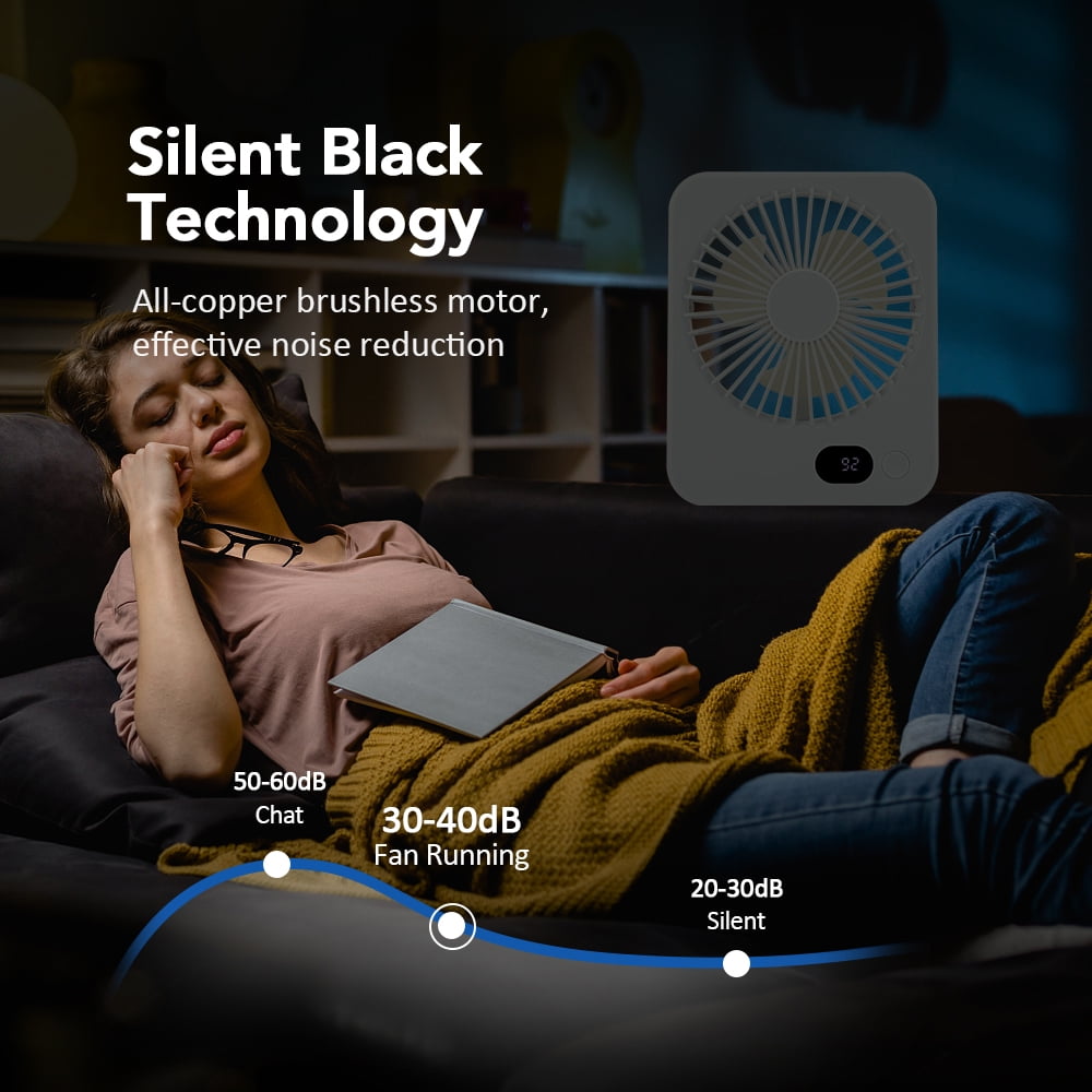 USB Desk Fan, Personal Fan Small Portable Table Fan with 180° Tilt Folding and Power Display and, Battery Rechargable Fan 5 Speeds Strong Wind Ultra Quiet Cooling Fan For Bedroom Desktop Travel