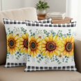thumbnail image 2 of Set of 2 Sunflower Flowers Pillow Covers 18x18 Inch, Yellow Floral Eucalyptus Leaves Black Plaid Decorative Throw Pillow Cases Cotton Cushion Covers for Sofa Couch Bed Living Room Bedroom Home Decor, 2 of 9