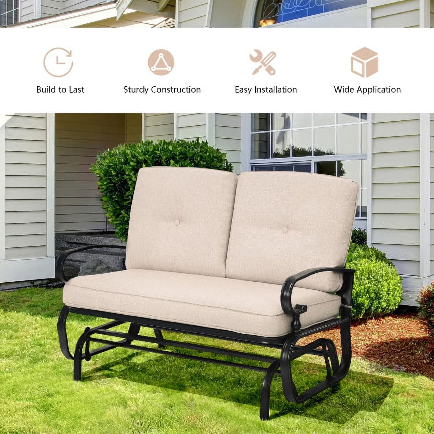 Aimee Lii Double Chair Outdoor with cushion, Patio Glider Bench, Porch, Backyard, Sturdy, Beige Aimee Lii Double Chair Outdoor with cushion, Patio Glider Bench, Porch, Backyard, Sturdy, Beige