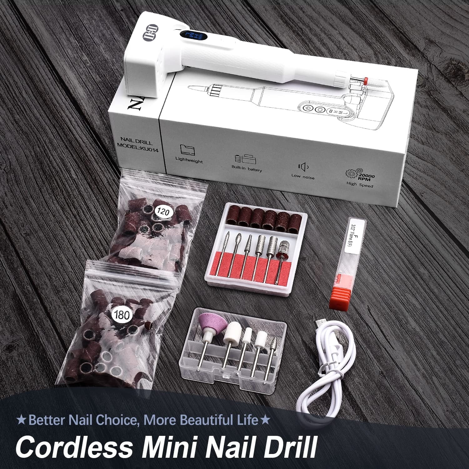 Electric Nail Drill Machine, CIICII LCD Display 20000RPM Electric Nail Drill Kit, for Acrylic Nails, Gel Nails Polish & DIY Manicure- White