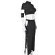 thumbnail image 4 of Top Corto + Faldas Crop Top + Faldas con cordones Moda Vendaje Slim Y2K Falda Conjunto Sólido Ahuecado Ygjytge para Mujer Negro T XXL, 4 of 9