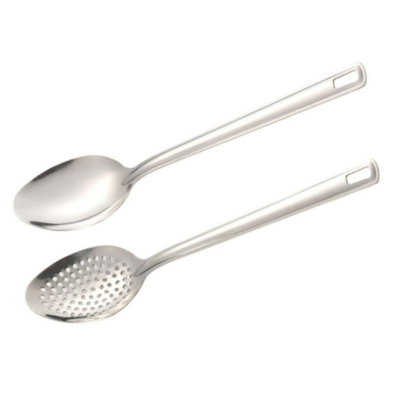 10.92" Stainless Steel Large Serving Spoons, Solid Spoon & Slotted Spoon, Best Flatware for Buffet and Banquet Service in Restaurants and Home