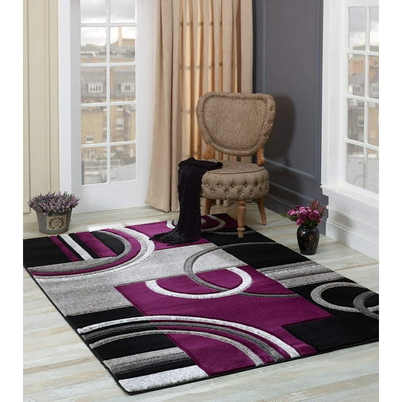 GLORY RUGS Area Rug Modern 5x7 Purple Soft Hand Carved Contemporary Floor Carpet with Premium Fluffy Texture for Indoor Living Dining Room and Bedroom Area