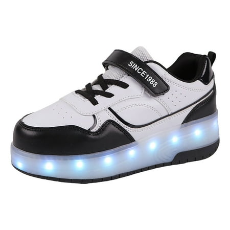 

8QIDA Boys Sneakers Shoes Size 4 Children Shoes Thick Soled Sneakers with Wheels Fashionable Light Shoes USB Rechargeable Skate Sneakers 9.5-10 Years