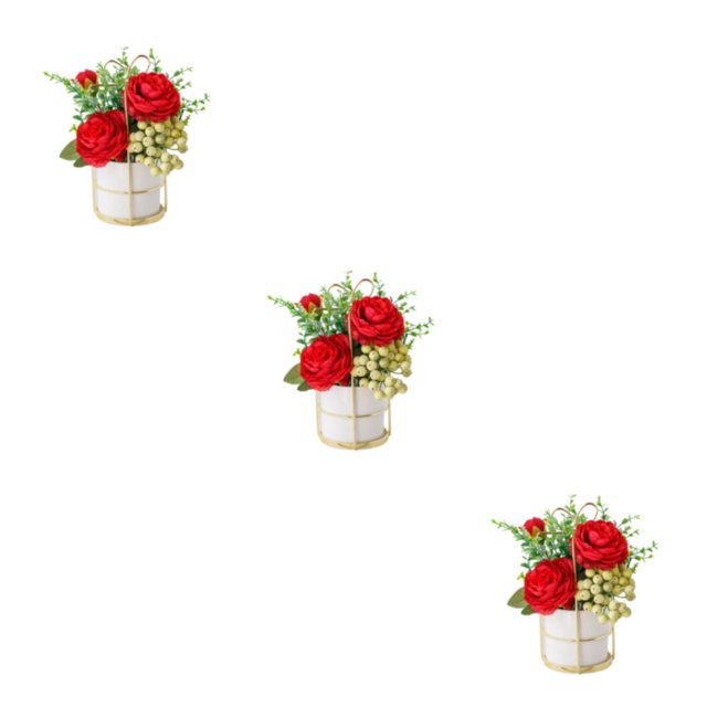 relayinert Simulation Flower Set Low Maintenance Easy To Clean Fake Peony Silk Hydrangea Flower Silk Artificial Flowers With Vase Pinellia red 3Set