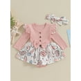 thumbnail image 2 of Biezeib Baby Girl Easter Outfit, Long Sleeve Crew Neck Bunny Flower Print A-line Romper Dress with Headband Clothes, 2 of 6