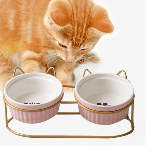 Cat Bowls Raised Stand Raised Pet Feeder Bowl Double Elevated for Cats or Small gold