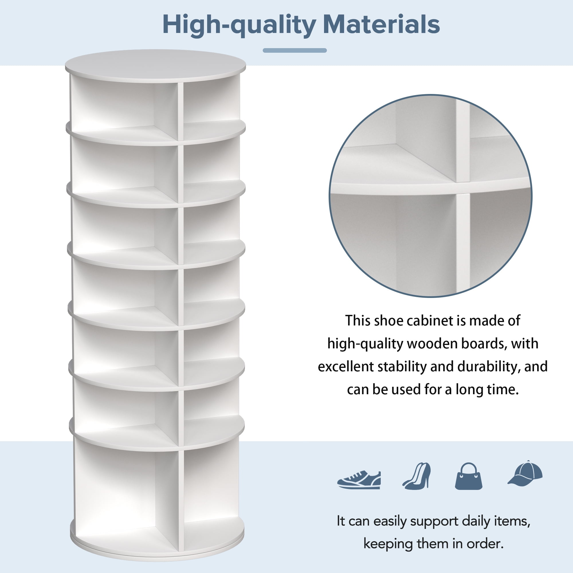7 Tier Rotating Shoe Rack, Spinning Shoe Rack Tower, Free Standing 360° Revolving Shoe Organizer, High Bottom Design Shoe Tower Spinning Storage Lazy Susan, Fits 28 Pairs of Shoes