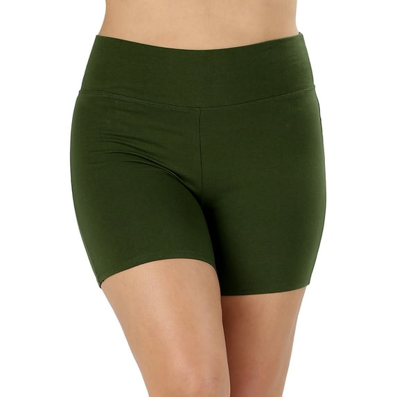 Womens & Plus Soft Cotton Stretch Wide Waist Band High Waist Active Short Hot Pant (Army Green, XL)